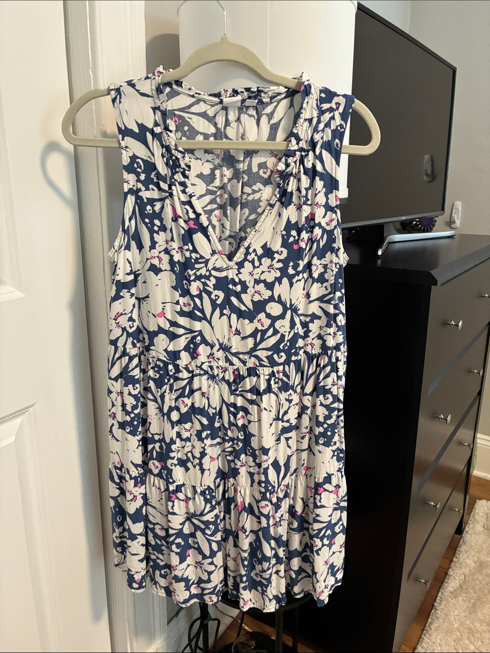 GAP Navy and White Floral Sundress with Pink Accents